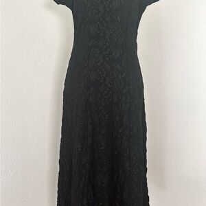 Vintage All that Jazz Black Sheath Midi Dress Crew Neck Sleeveless